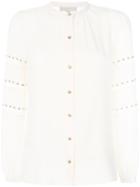 Michael Michael Kors - Lace Stripe Stud Shirt - Women - Polyester/spandex/elastane - L, Nude/neutrals, Polyester/spandex/elastane
