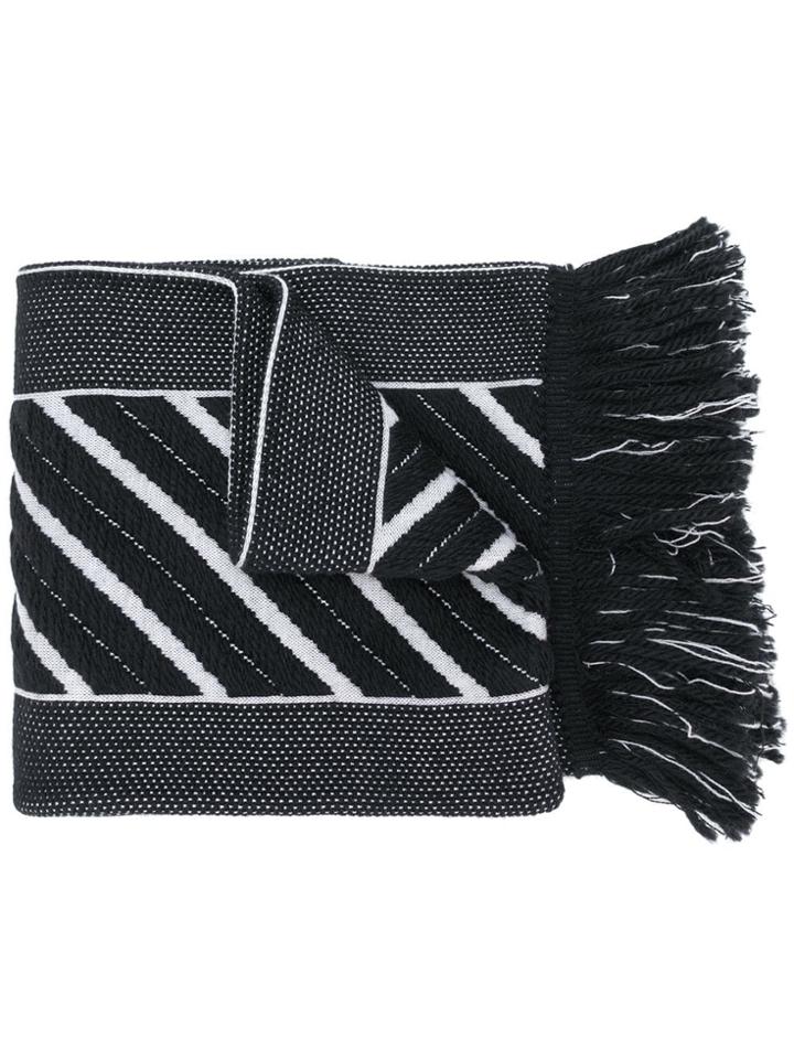 Off-white Chunky Medium Striped Scarf - Black