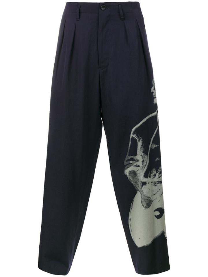 Yohji Yamamoto Printed Tailored Trousers - Blue