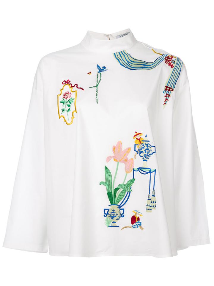 Vivetta - Embroidered Boxy Fit Blouse - Women - Cotton/spandex/elastane - 40, White, Cotton/spandex/elastane