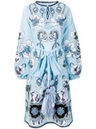 Yulia Magdych Poppy Embroidered Tie Waist Dress - Blue