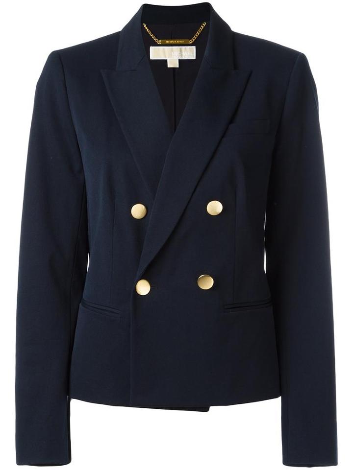 Michael Michael Kors Double Breasted Blazer, Women's, Size: 2, Blue, Cotton/viscose/spandex/elastane