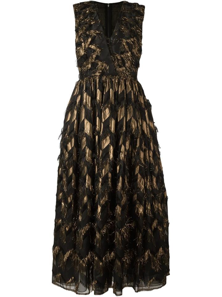 Dolce & Gabbana Metallic Chevron Frayed Dress - Black