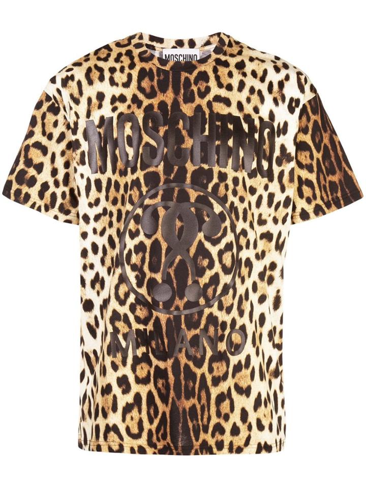 Moschino Leopard Print Logo T-shirt - Orange