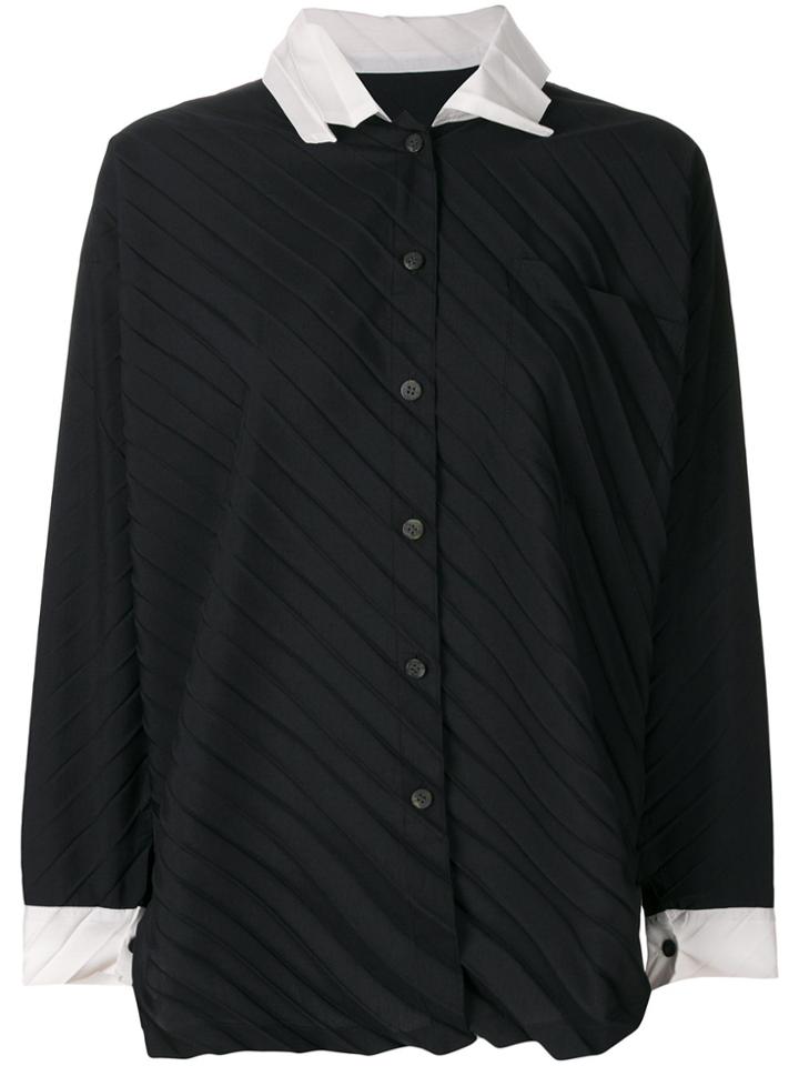 Issey Miyake Cauliflower Pleated Buttoned Up Blouse - Black
