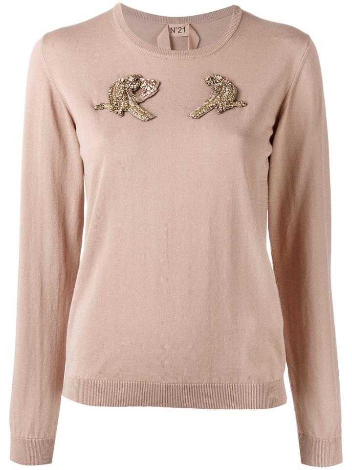 No21 - Embellished Top - Women - Cotton/glass/brass/silk - 42, Brown, Cotton/glass/brass/silk