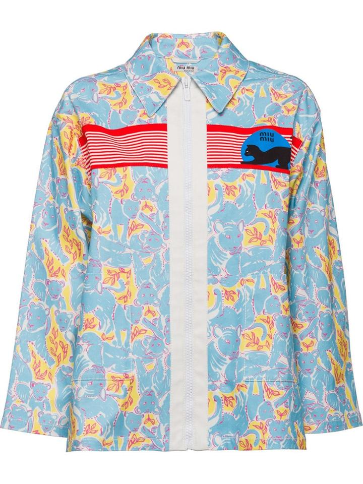 Miu Miu Printed Denim Jacket - Blue