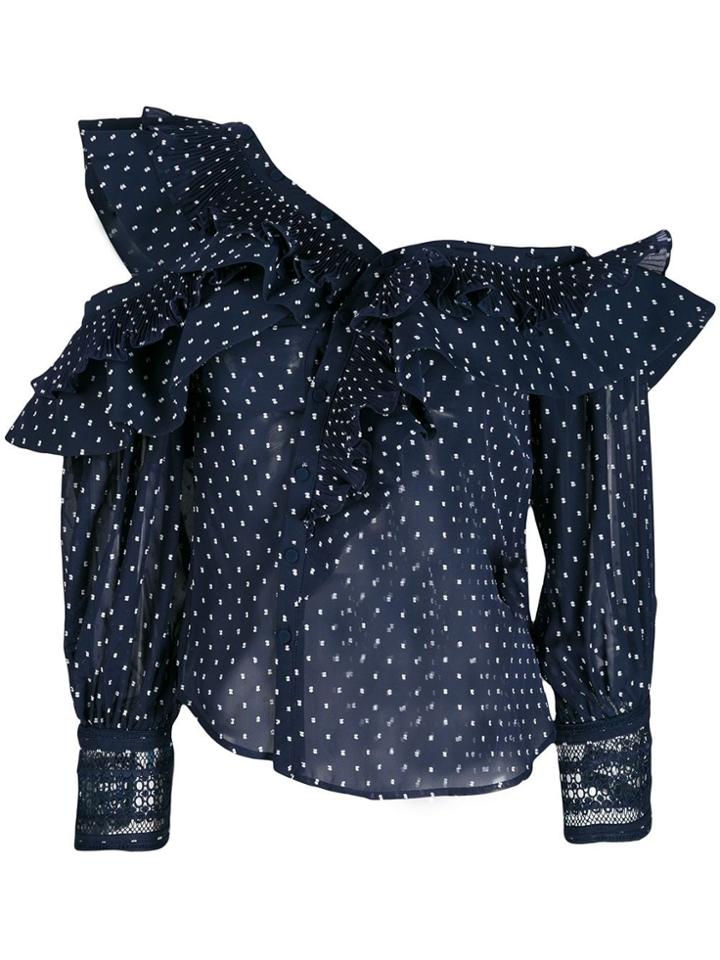 Self-portrait Plumetis Frilled Top - Blue
