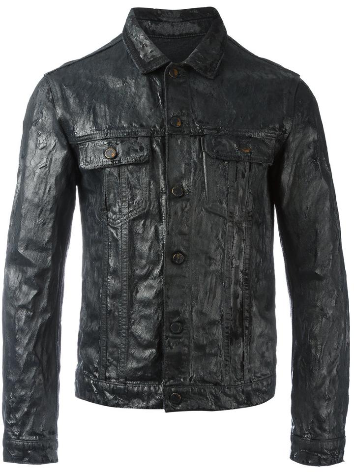 Jil Sander Coated Effect Shirt Jacket, Men's, Size: Medium, Black, Cotton