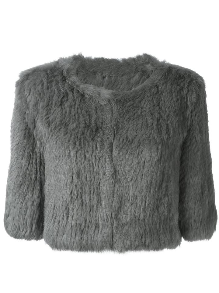 Yves Salomon Cropped Fur Jacket, Women's, Size: 38, Grey, Rabbit Fur