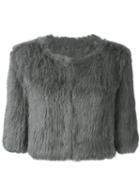 Yves Salomon Cropped Fur Jacket, Women's, Size: 38, Grey, Rabbit Fur