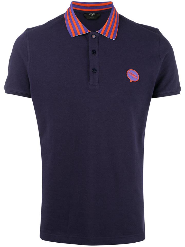 Fendi Contrast Collar Polo Shirt, Men's, Size: 48, Blue, Cotton
