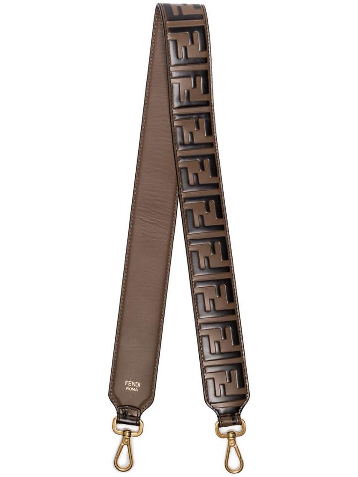 Fendi Brown Ff Logo Embossed Leather Shoulder Strap