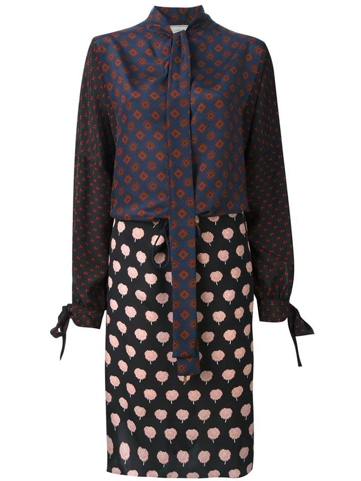 Lanvin Tied Patchwork Pattern Dress, Women's, Size: 38, Silk