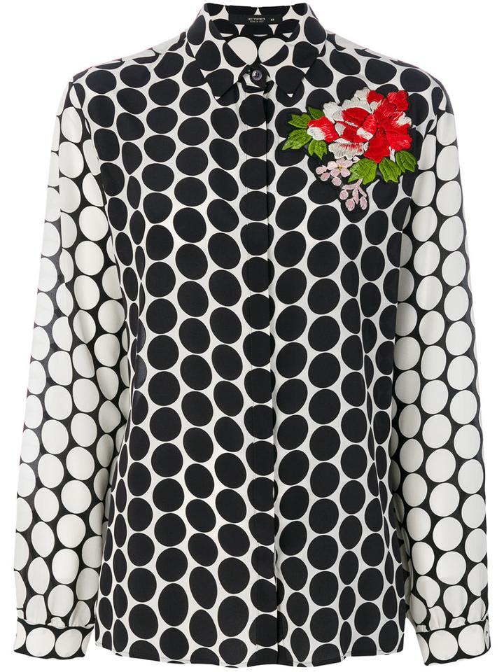 Etro - Floral Embroidery Trim Contrast Shirt - Women - Silk - 46, White, Silk