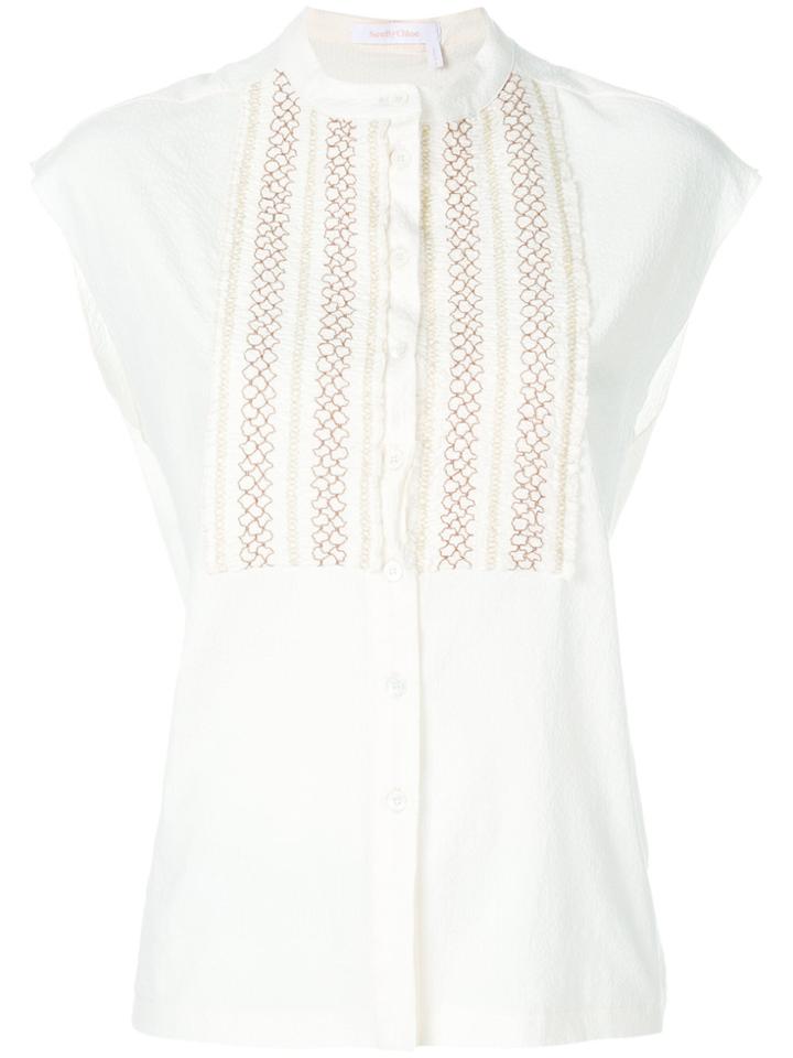 See By Chloé Embroidered Bib Sleeveless Shirt - White