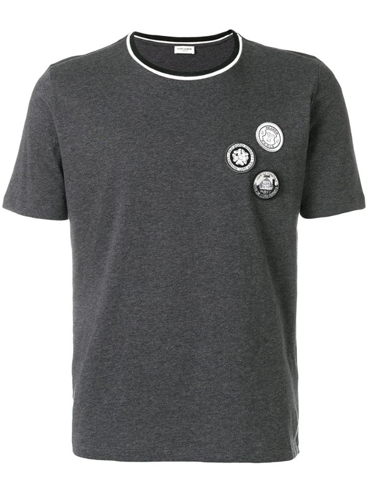 Saint Laurent Patchwork-detail T-shirt - Grey