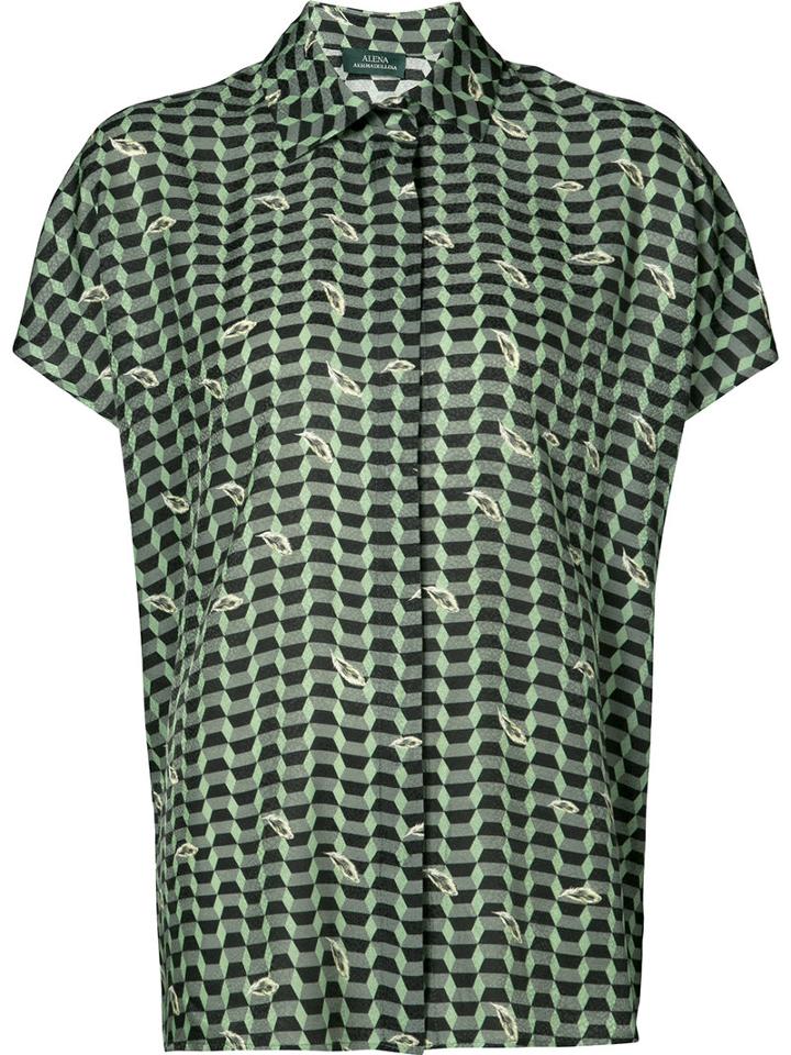 Alena Akhmadullina - Geometric Print Short Sleeve Shirt - Women - Silk/viscose - 40, Women's, Green, Silk/viscose