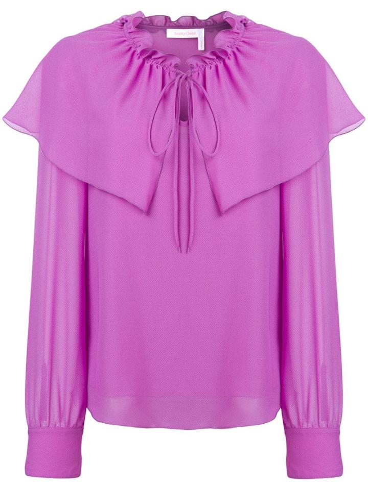 See By Chloé Flouncy Neck Tie Blouse - Purple