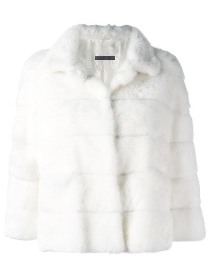 Simonetta Ravizza Cropped Fur Jacket, Women's, Size: 44, White, Mink Fur/silk