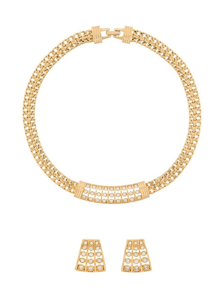 Susan Caplan Vintage 1990s Swarovski Necklace And Earring Set - Gold