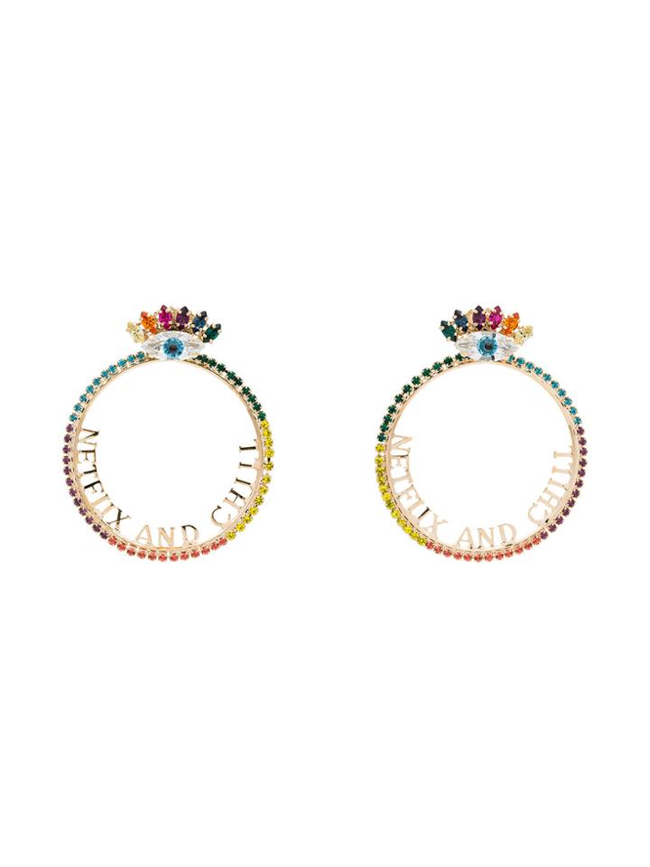 Anton Heunis Gold Plated Netflix And Chill Swarovski Crystal Hoop