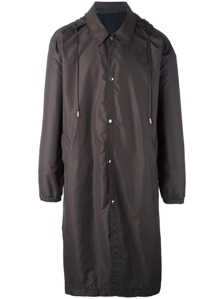 Ami Alexandre Mattiussi Long Hooded Windbreaker, Men's, Size: Medium, Brown, Polyamide