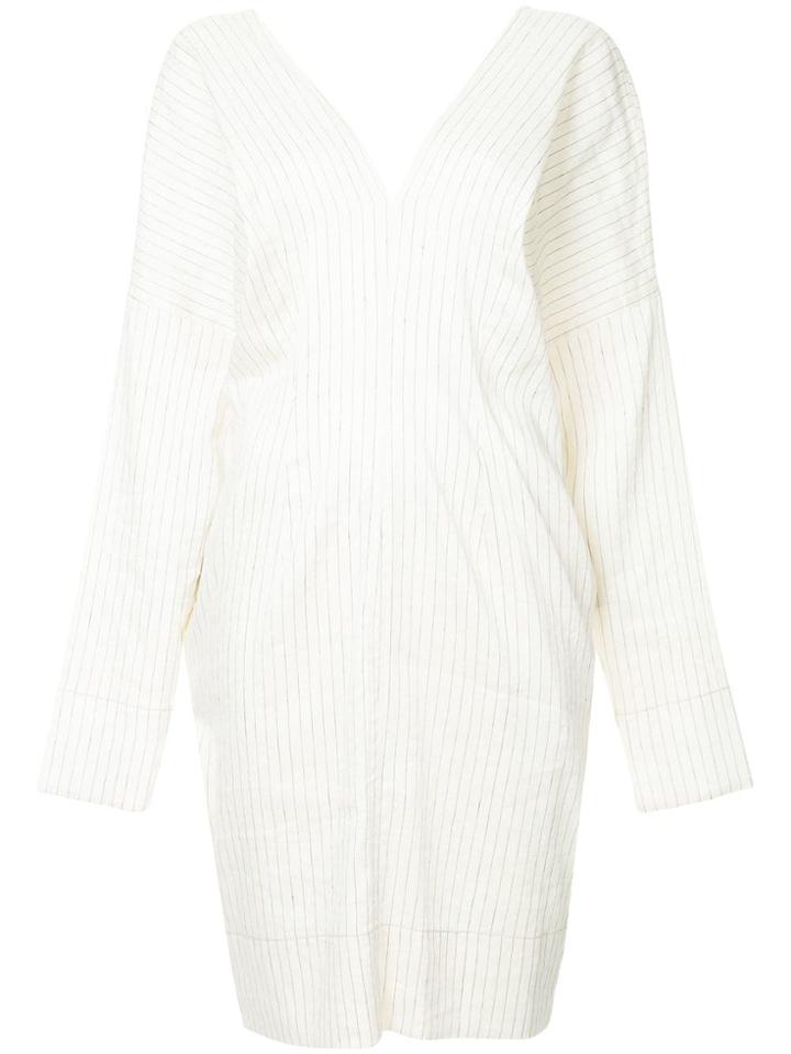 Bassike Striped V-neck Shirt Dress - White