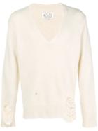 Maison Margiela V-neck Distressed Sweater - Nude & Neutrals