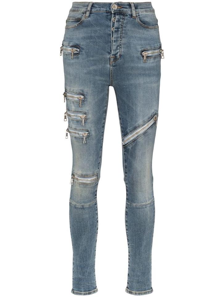 Unravel Project Moonwash Multi-zip Skinny Jeans - Blue