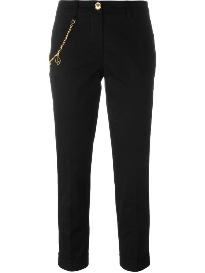 Love Moschino Chain Detail Cropped Trousers, Women's, Size: 40, Black, Cotton/spandex/elastane