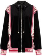 Dolce & Gabbana Logo Strip Zip Up Hooded Jumper - Black