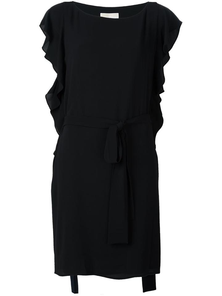Michael Michael Kors Ruffled Dress, Women's, Size: Large, Black, Polyester/spandex/elastane