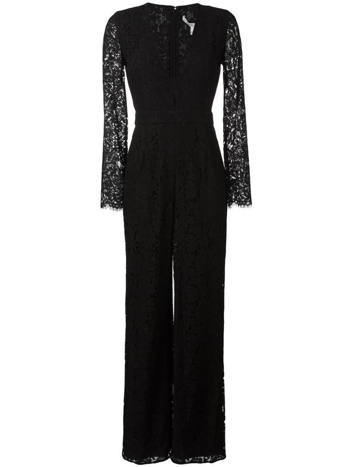 Diane Von Furstenberg V Neck Jumpsuit, Women's, Size: 6, Black, Cotton/polyester/polyimide/spandex/elastane