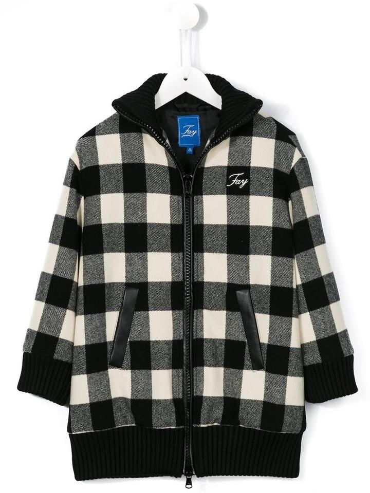 Fay Kids Checked Coat, Boy's, Size: 6 Yrs, Black