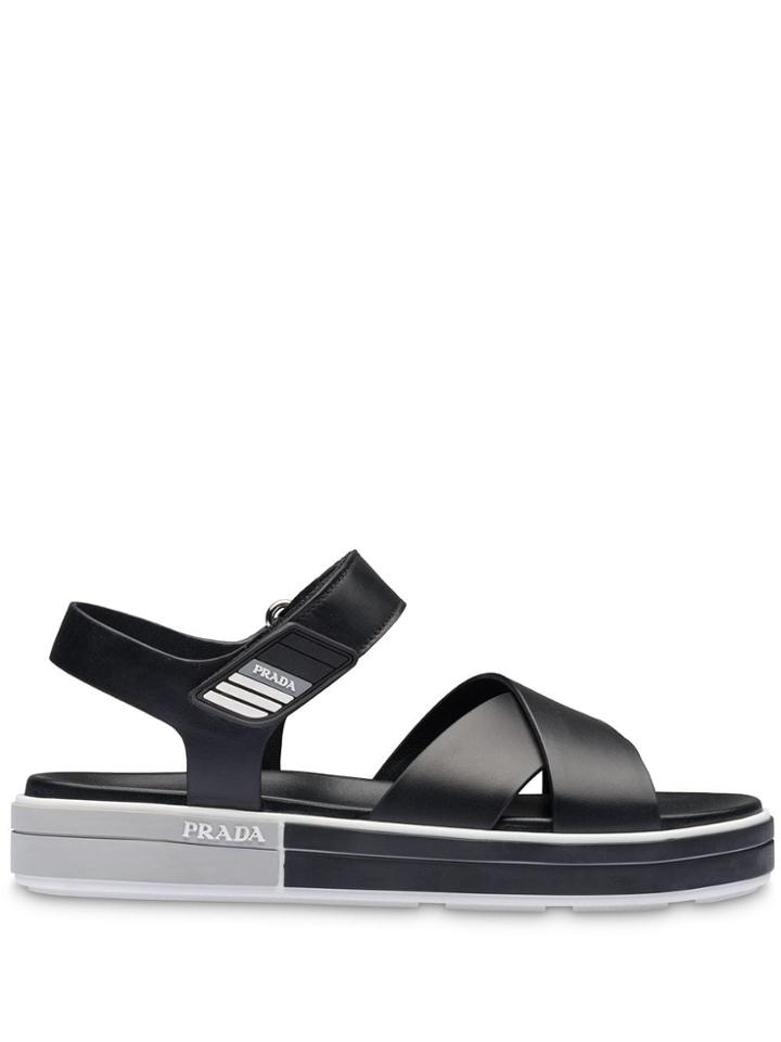 Prada Logo Tab Sandals - Black