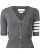 Thom Browne Short Sleeve V-neck Cardigan With 4-bar In Cashmere - Grey