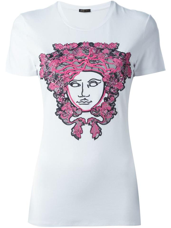 Versace Medusa Embroidered T-shirt, Women's, Size: 38, White, Viscose/spandex/elastane/polyamide
