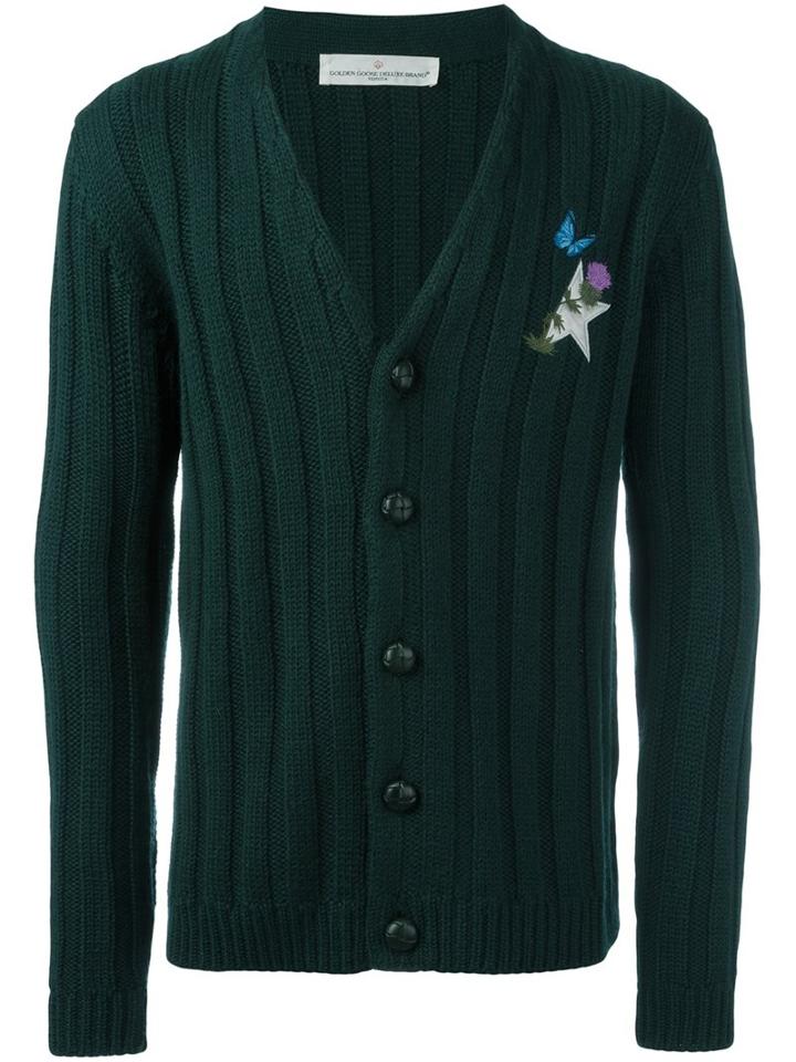 Golden Goose Deluxe Brand Ribbed Cardigan, Men's, Size: Medium, Green, Virgin Wool