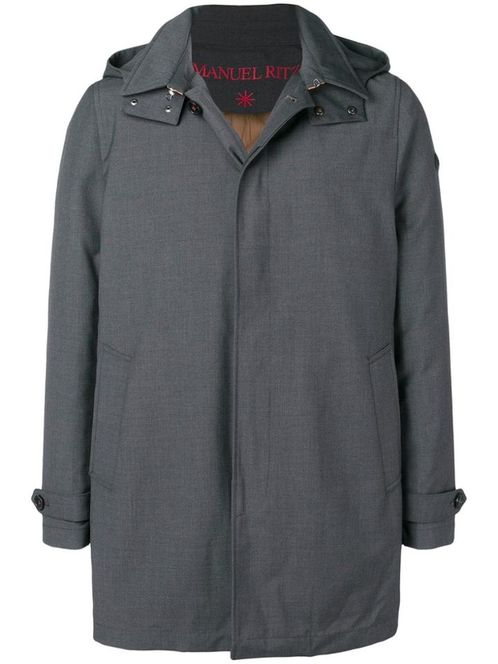 Manuel Ritz Hooded Single-breasted Coat - Grey