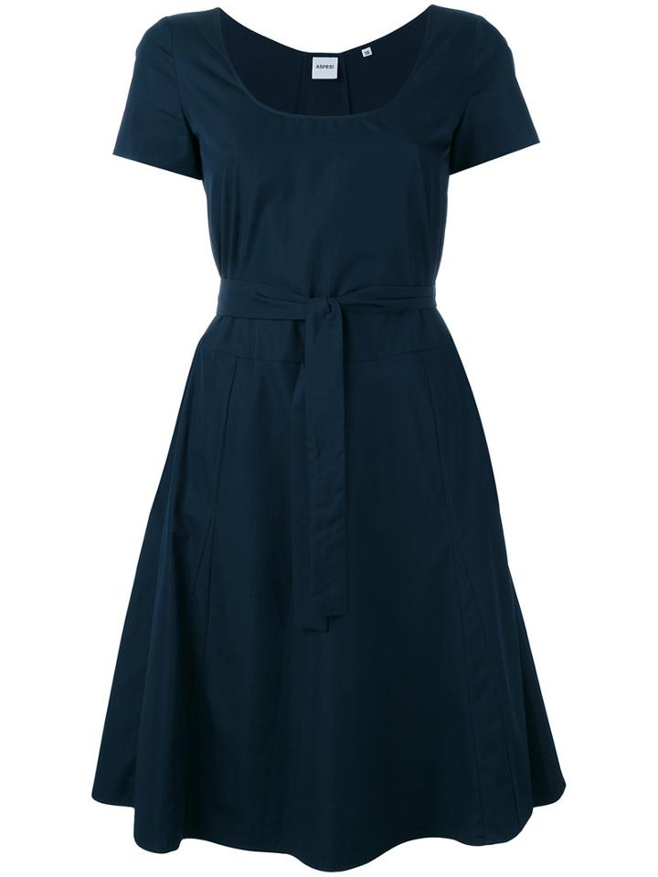 Aspesi - Belted Flared Dress - Women - Cotton - 40, Blue, Cotton