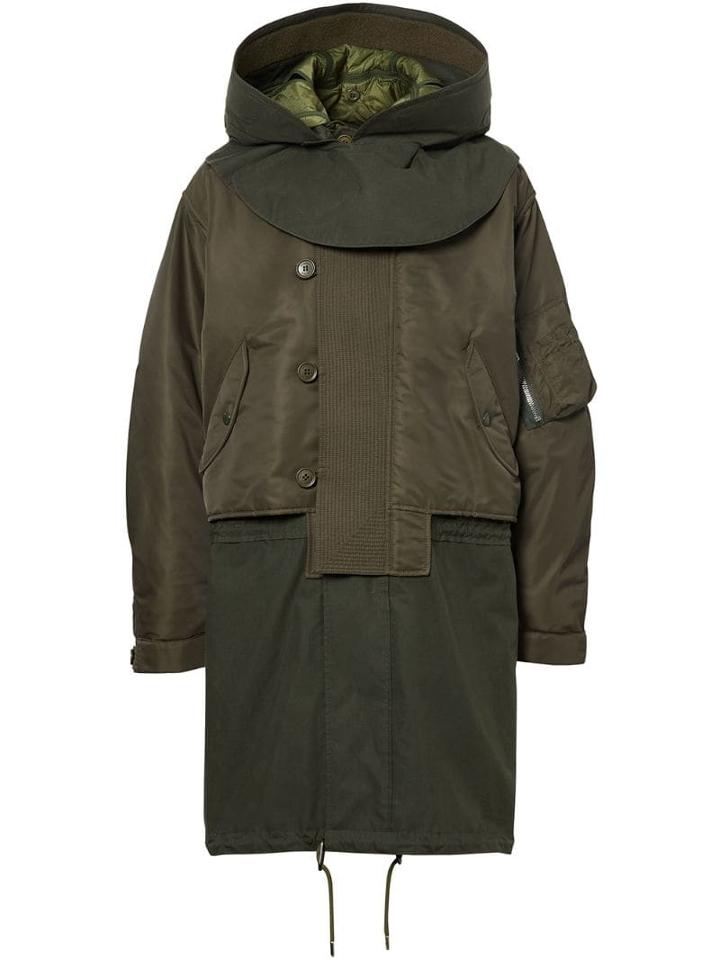 Burberry Nylon Hooded Parka With Detachable Warmer - Green
