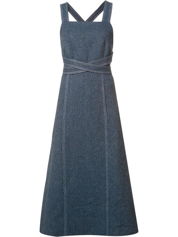 Rosetta Getty Crossover Waist Detail Dress, Women's, Size: 4, Blue, Cotton/linen/flax