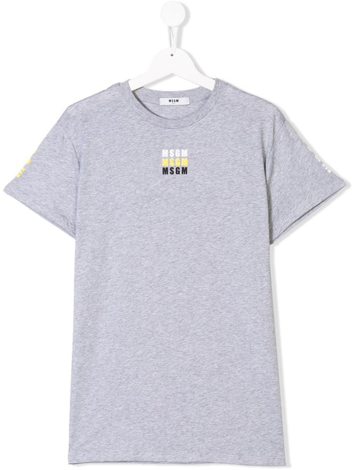 Msgm Kids Teen Small Designer Logo T-shirt - Grey