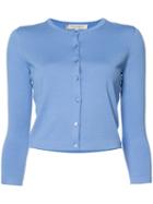 Carolina Herrera Three Quarter Sleeve Cardigan, Women's, Size: Medium, Blue, Silk/cotton