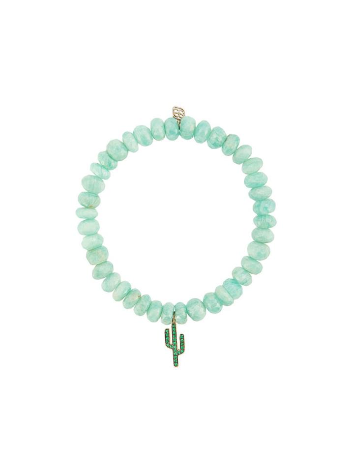 Sydney Evan 14kt Yellow Gold Emerald Cactus Charm Bracelet - Blue