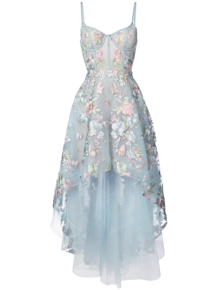 Marchesa Notte Floral Embroidered High-low Dress - Blue