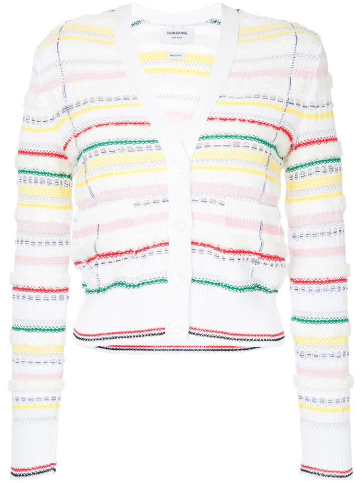Thom Browne V-neck Cardigan With Tipping Stripe In Cotton Lurex Knit