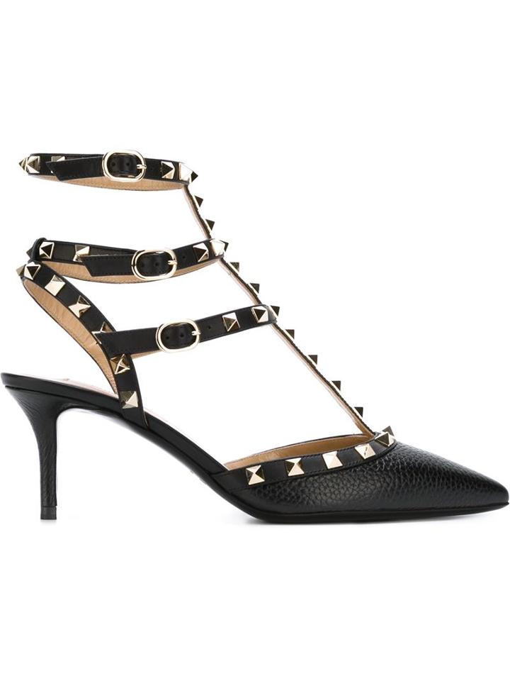 Valentino Rockstud Pumps, Women's, Size: 37, Black, Leather/metal Other