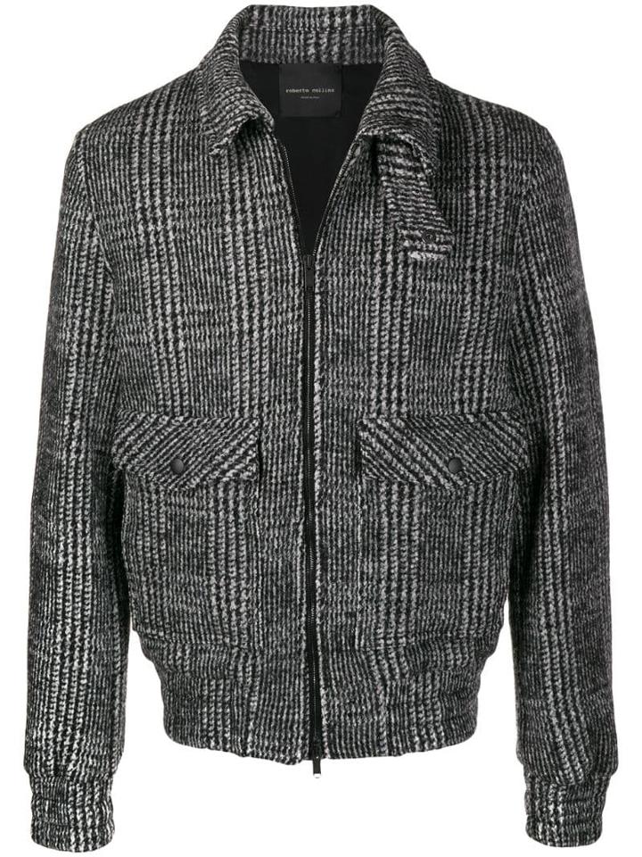 Roberto Collina Houndstooth Bomber Jacket - Black